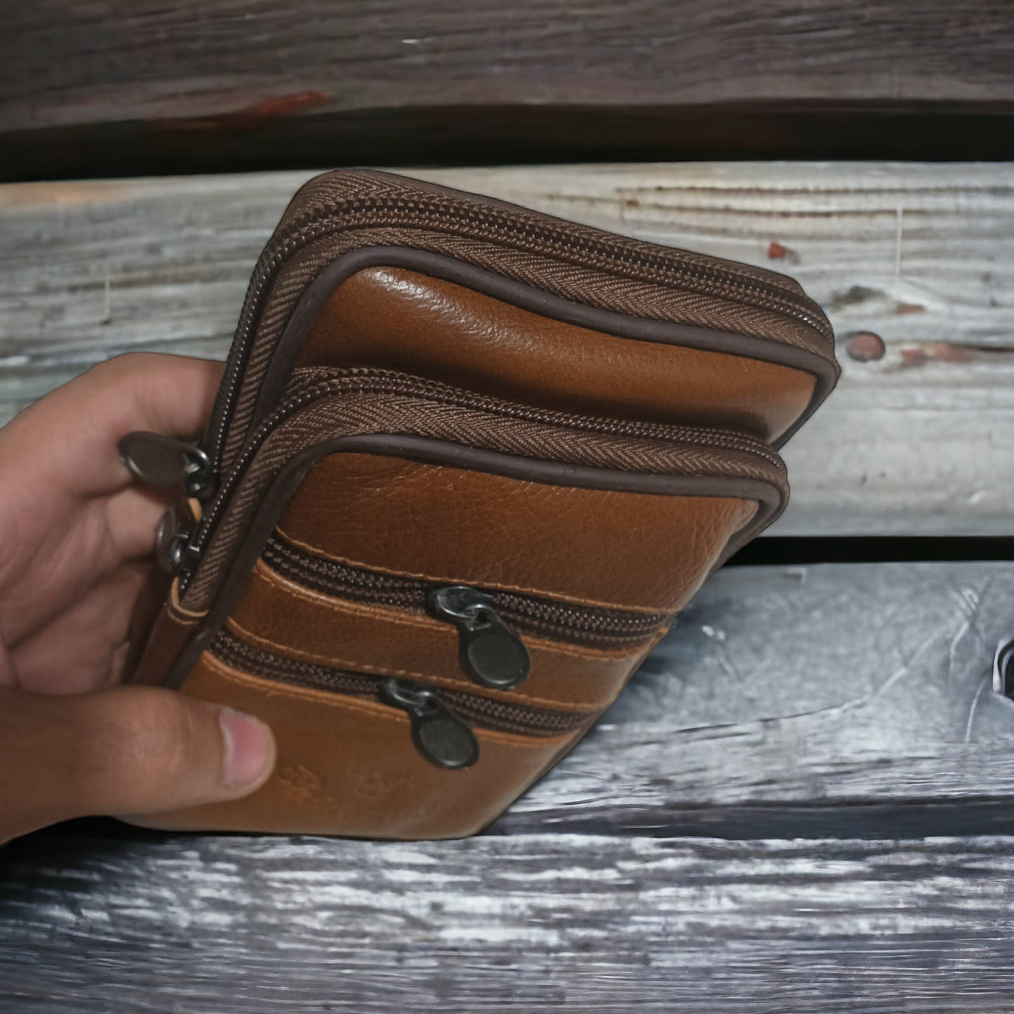 Leather Pouch with 4 Pockets Mustard