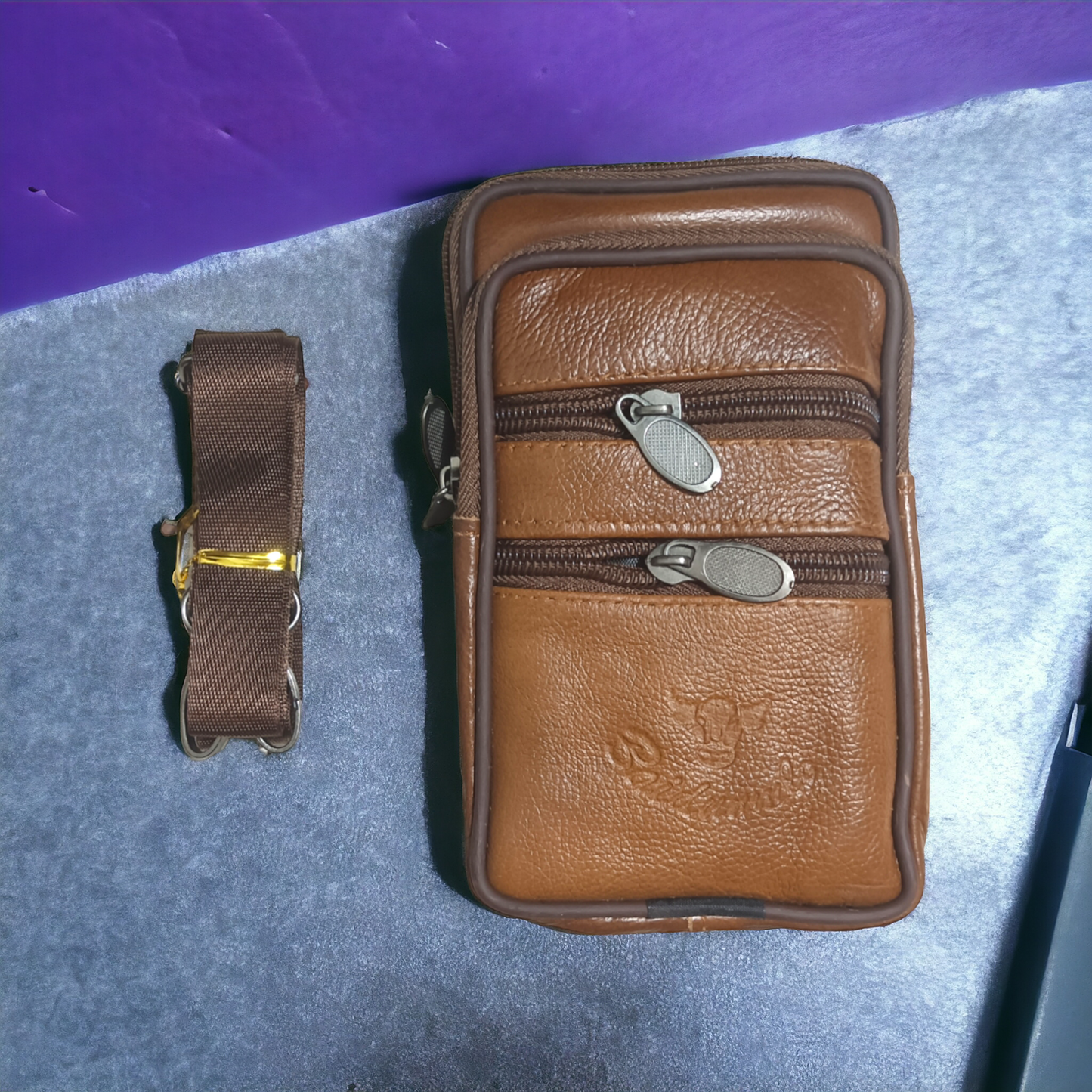 Leather Pouch with 4 Pockets Mustard